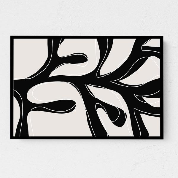 Small Landscape Abstract Twig Black and White Canvas Wall Art Print Black Frame 40x27